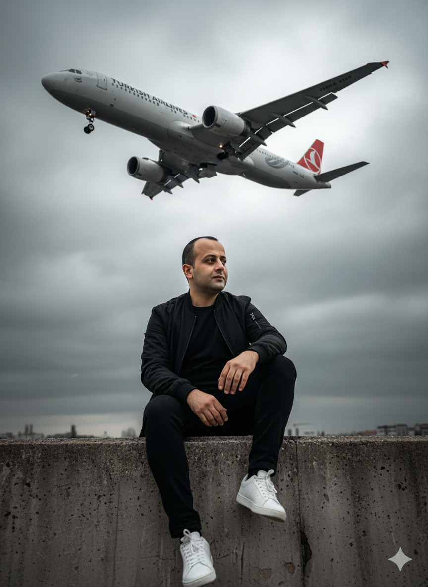 Man Poses Under Airplane