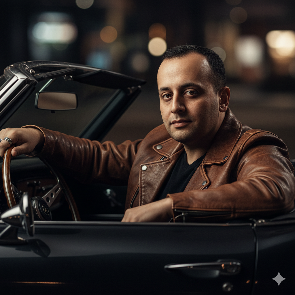 Young Man In Vintage Car Portrait