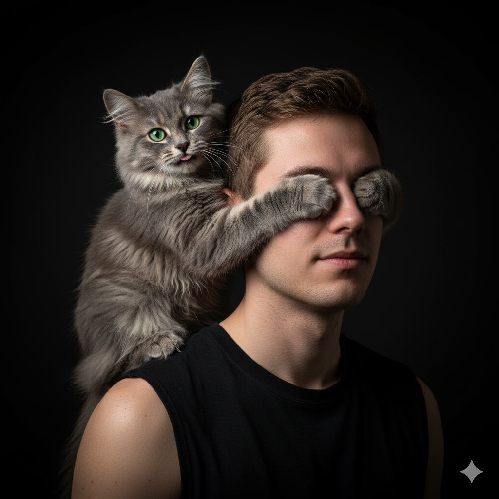 Man and Cat Studio Portrait