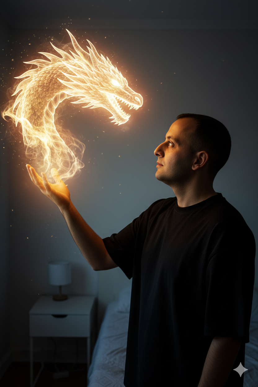 Young Man Conjures Dragon From Smoke